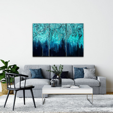 Load image into Gallery viewer, "Ataraxia" | Triptych | 14"x28" | Blue interior Wall artwork for sale