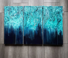 Load image into Gallery viewer, "Ataraxia" | Triptych | 14"x28" | Blue interior Wall artwork for sale