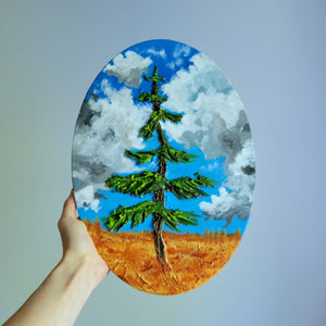 Cloud kissed branches | 10" x 14" Oval canvas | Tree artwork