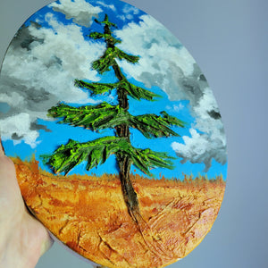 Cloud kissed branches | 10" x 14" Oval canvas | Tree artwork