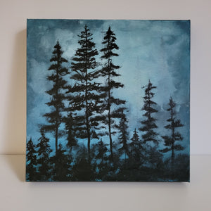 In the Calm Night | 12" x 12" | Tree landscape artwork