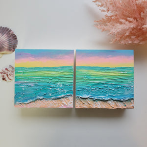 Pastel Coastal Bliss | Diptych of 5" x 5" " | Ocean artwork for sale