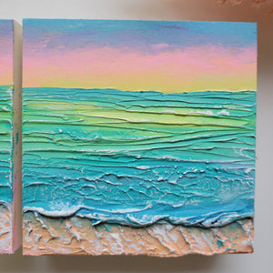 Pastel Coastal Bliss | Diptych of 5" x 5" " | Ocean artwork for sale