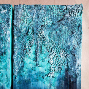 "Ataraxia" | Triptych | 14"x28" | Blue interior Wall artwork for sale
