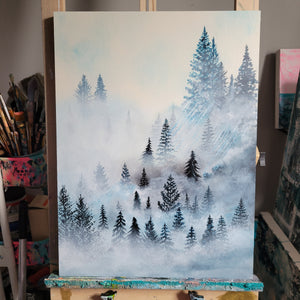 Into the Mist | 18" x 24" | Nature tree Artwork for sale British Columbia art gallery