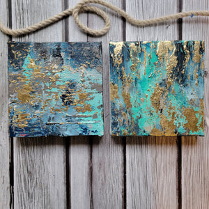 Wishing stone 1 & 2 | 8 x 8 | Abstract Gold leaf Toronto gallery artwork for sale