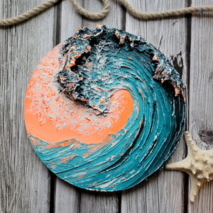 Aurora Of Orange | 12" Round | Ocean wave texture abstract artwork for sale
