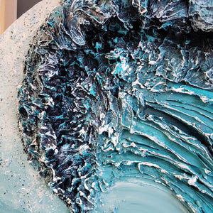 Big Blue | 24" Round wood | Ocean abstract 3D texture  art for sale