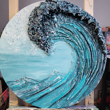 Load image into Gallery viewer, Big Blue | 24&quot; Round wood | Ocean abstract 3D texture  art for sale
