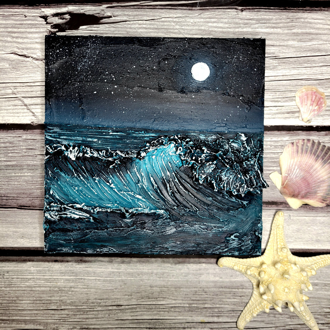 Midnight Magic | 8 x 8 | Ocean abstract texture art for sale