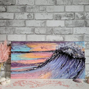 Candy Waters | 12" x 24" | 3D texture ocean abstract sunset art for sale