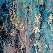 Load image into Gallery viewer, Subdue | 36 x 36 | Blue Gold leaf Acrylic Abstract Interior Artwork for sale
