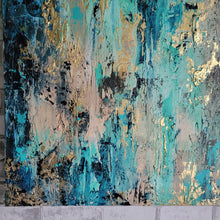 Load image into Gallery viewer, Subdue | 36 x 36 | Blue Gold leaf Acrylic Abstract Interior Artwork for sale
