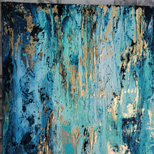 Load image into Gallery viewer, Subdue | 36 x 36 | Blue Gold leaf Acrylic Abstract Interior Artwork for sale
