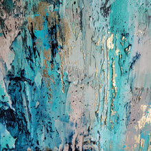Load image into Gallery viewer, Subdue | 36 x 36 | Blue Gold leaf Acrylic Abstract Interior Artwork for sale
