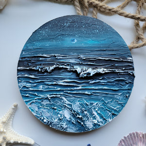 Night fall Dream | 8" round wood | Ocean wave artist