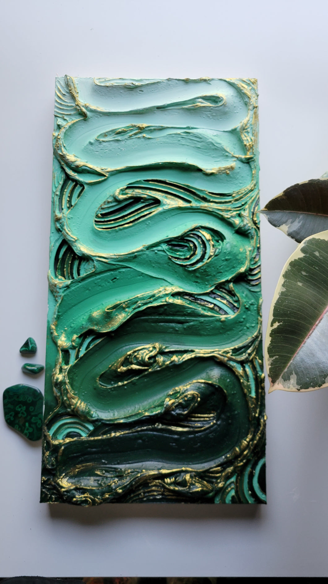 Malachite Goddess | 12 x 24 | 3D acrylic abstract artwork for sale