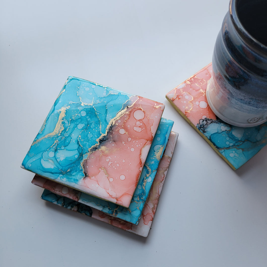 Alcohol ink coaster set | Christmas Gifts for him