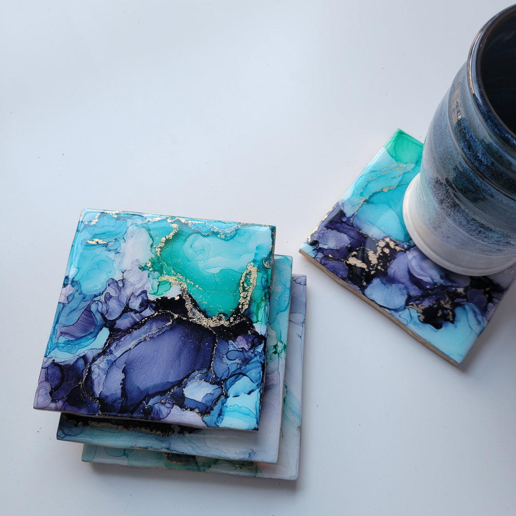 Alcohol ink coaster set | Teacher xmas gifts