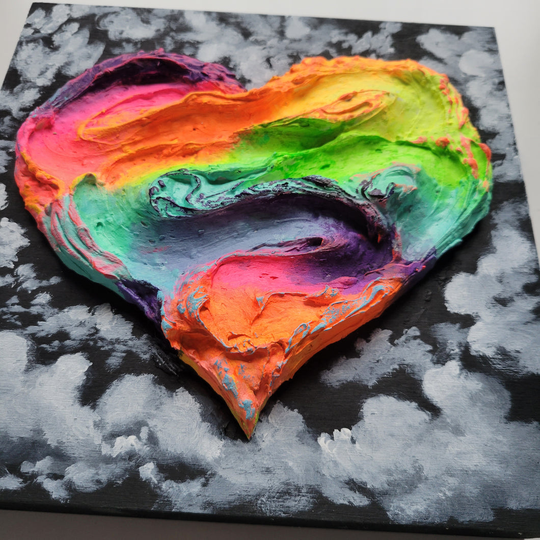 Rainbow Love in the clouds | 8 x 8 | Heart artwork
