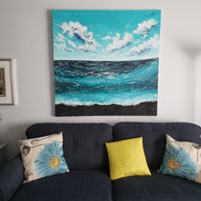 Load image into Gallery viewer, Waves &amp; Whispers | 48x48 | Large Ocean landscape art for sale
