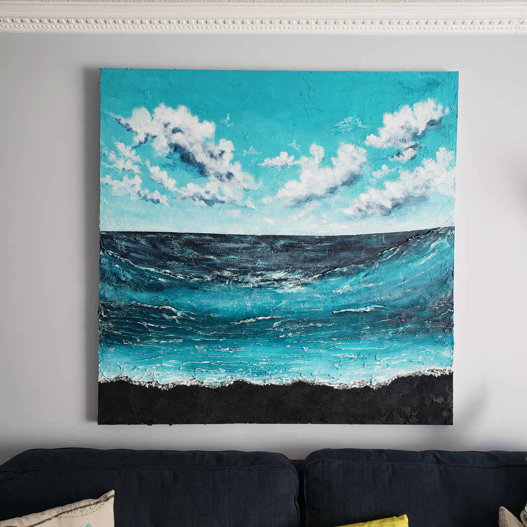 Waves & Whispers | 48x48 | Large Ocean landscape art for sale
